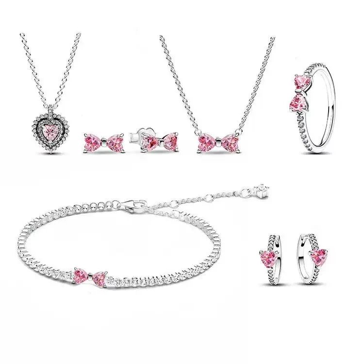 Pink Heart Crystal Jewelry Set