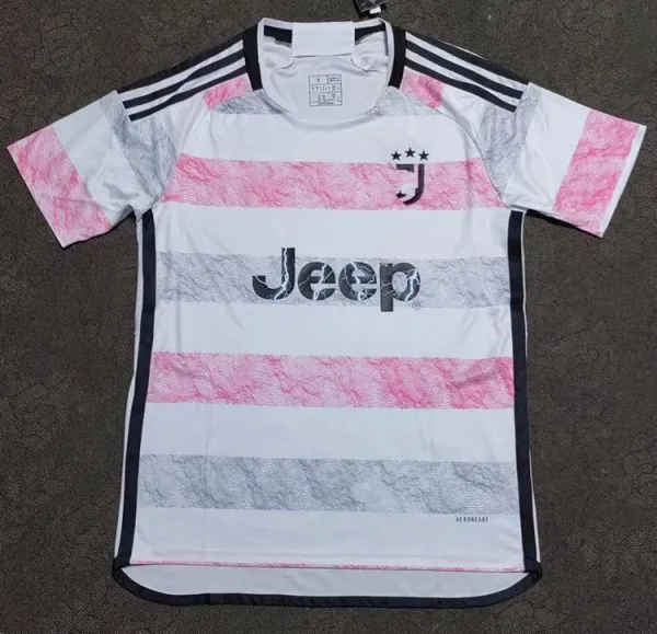 Juventus 2023-24 Third Jersey White Pink Gray Striped Football Jersey - 1