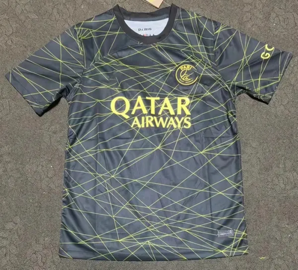 Paris Saint-Germain 2023-24 Third Jersey Dark Gray with Neon Yellow Grid Pattern - 1