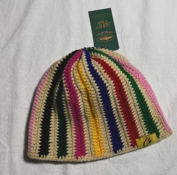 Design Multicolor Striped Crochet Beanie Hat Hats - 1