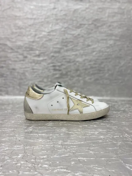 Golden Goose Superstar White and Gold Snake-Print Sneakers - 1