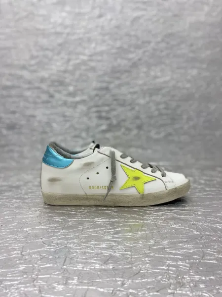 Golden Goose Superstar White Neon Yellow and Turquoise Sneakers - 1