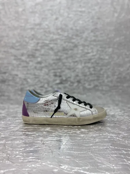 Golden Goose Superstar Silver Croc-Embossed Multicolor Sneakers - 1