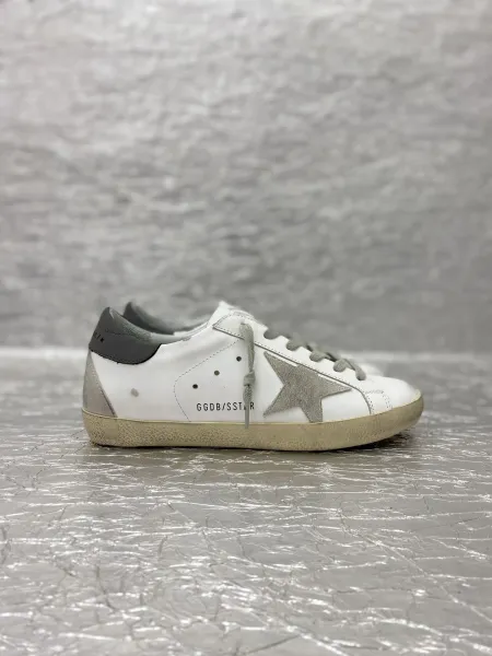 Golden Goose Superstar White and Gray Distressed Sneakers - 1