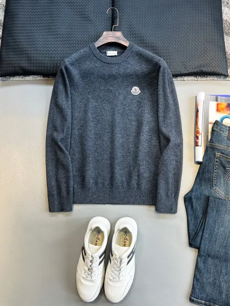 Moncler Logo Embroidered Blue Crewneck Sweater - 4