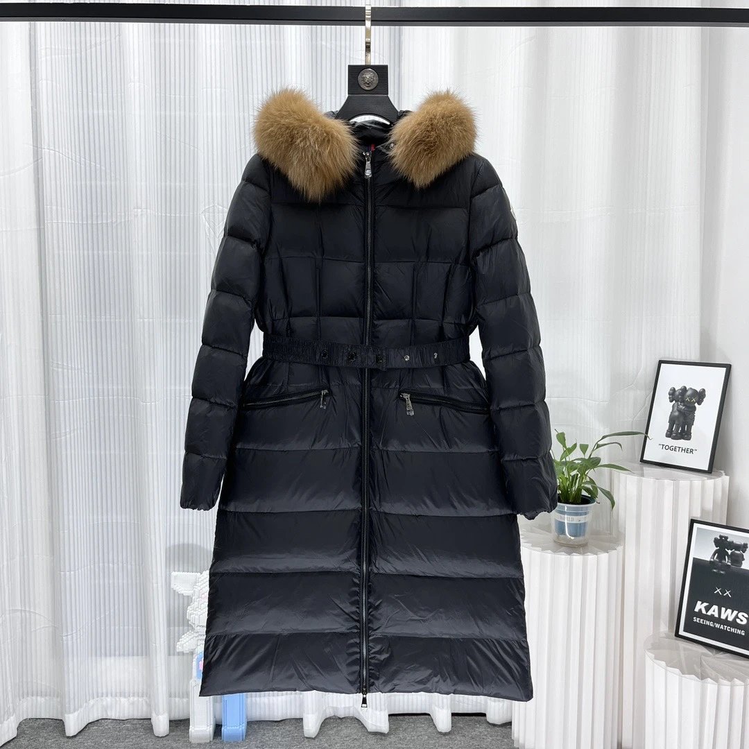 Black Fur-Collar Long Puffer Coat
