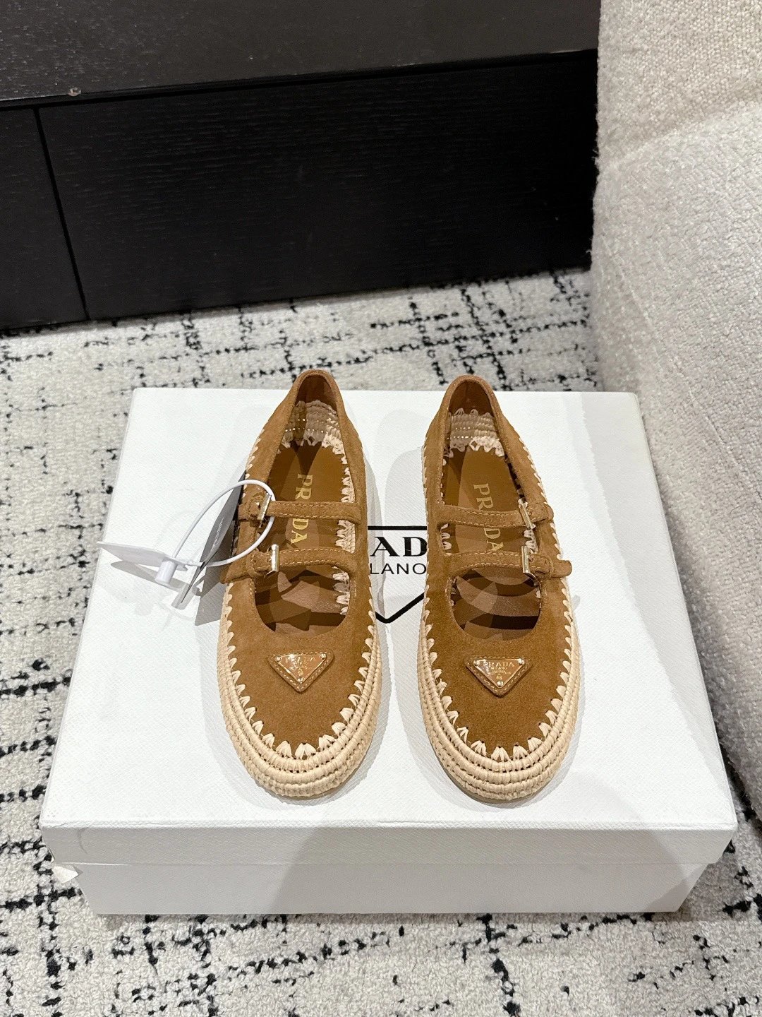 Prada Raffia Woven Mary Jane Flat