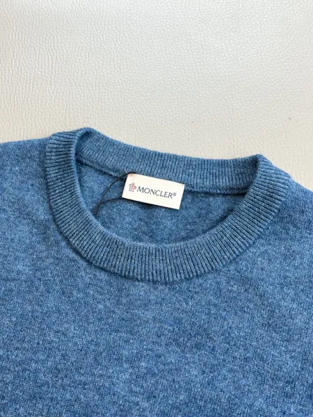 Moncler Logo Embroidered Blue Crewneck Sweater - 8