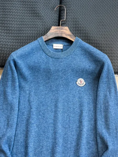 Moncler Logo Embroidered Blue Crewneck Sweater - 7