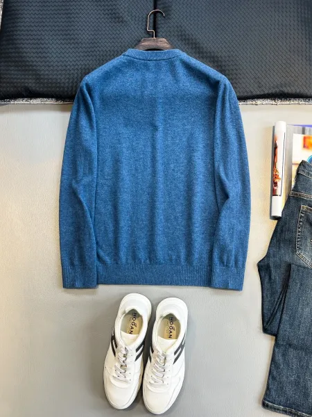 Moncler Logo Embroidered Blue Crewneck Sweater - 5