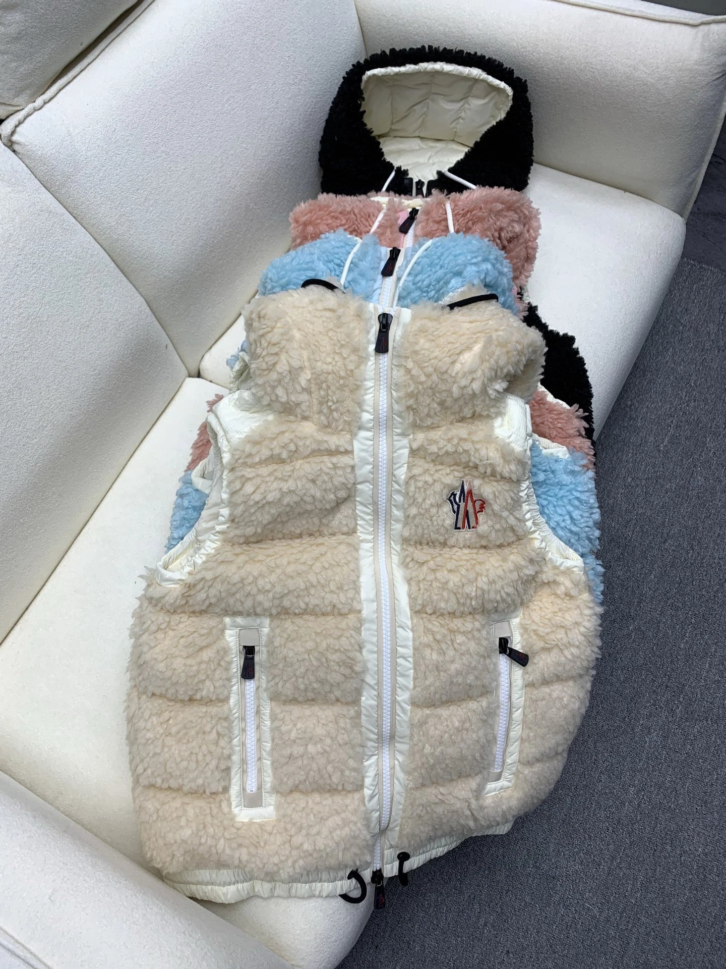 Moncler Beige Faux Fur Puffer Vest