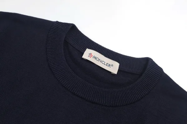 Moncler Grenoble Navy Knit Sweater with Red-White Cuff Stripes - 4