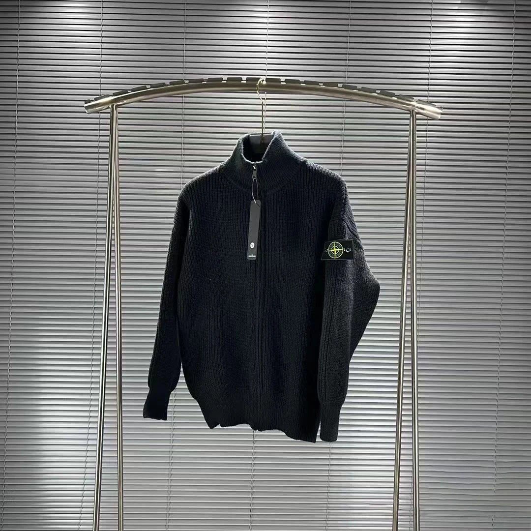 Stone High Collar Zipper Sweater Black