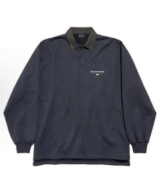 (In Stock, Ships in 3 Days) Bal25ss Checkered Polo Collar Long Sleeve Top - Custom Woven & Dyed - Berlinger Embroidery