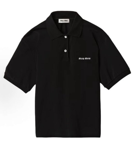【 In stock 】 Independent MIU Miu SS24 Embroidered LOGO Black Short Sleeve POLO