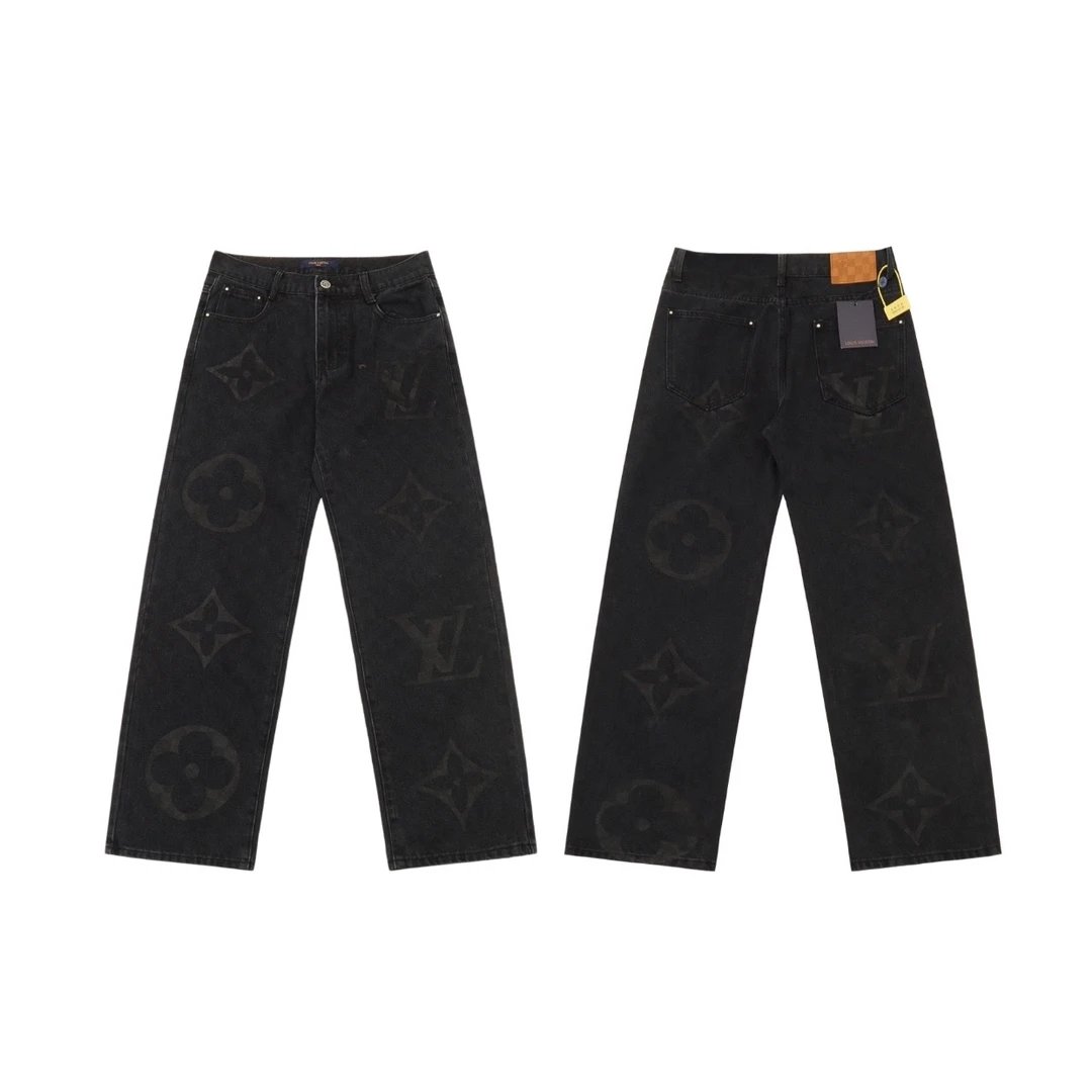 Item Thumbnail for 2135 24ss dark pattern big presbyopia logo printed couple denim trousers straight casual pants