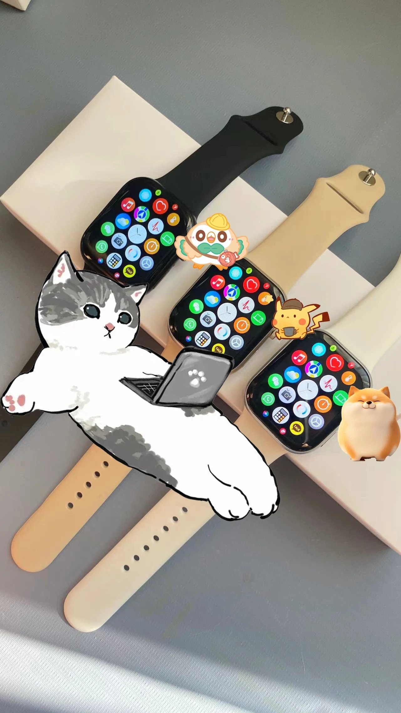 Apple Watch with Beige and Black Bands