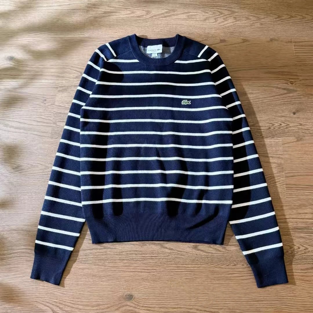Lacoste Striped Knit Sweater Navy and White - 1