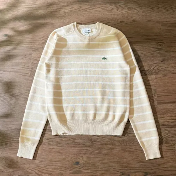 Lacoste Striped Crewneck Sweater Beige - 1