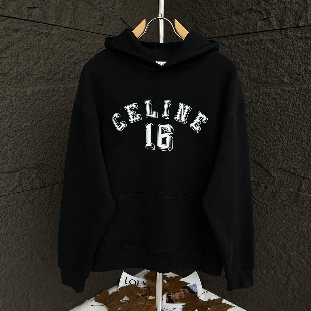 Celine Logo Hoodie Black - 12