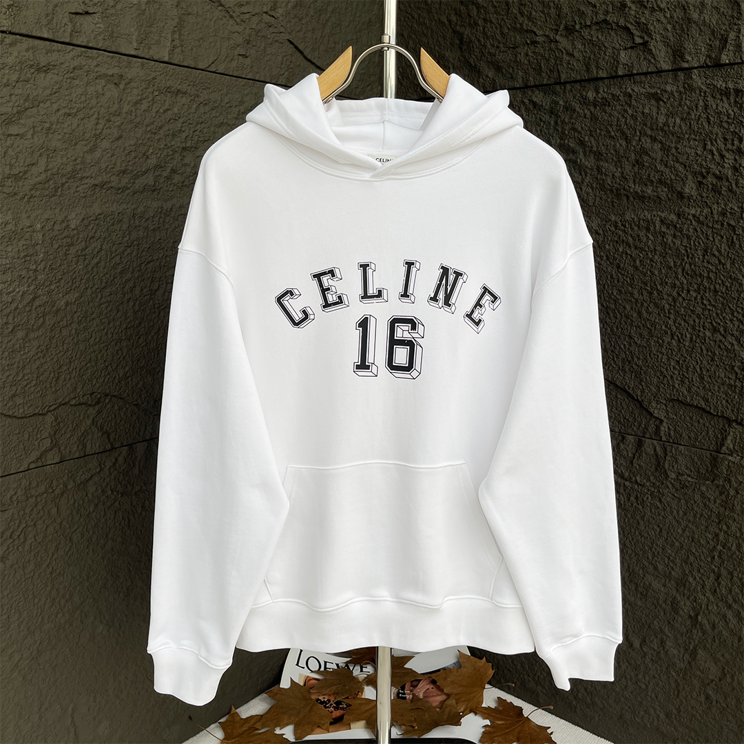 Celine Logo Hoodie Black - 13