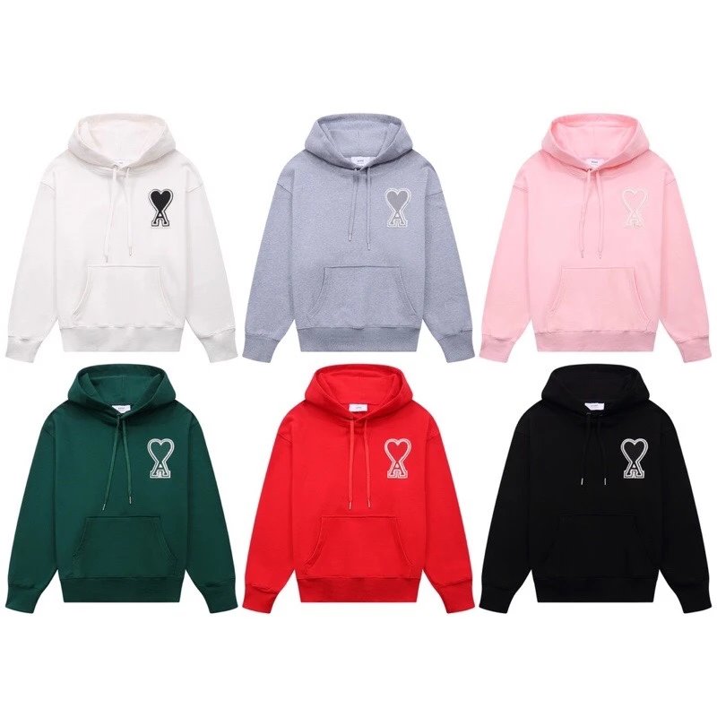 Amy embroidery red heart solid color big heart hooded peach heart hoodie for men and women, 10S thick all cotton David jacket, 380G looped fabric