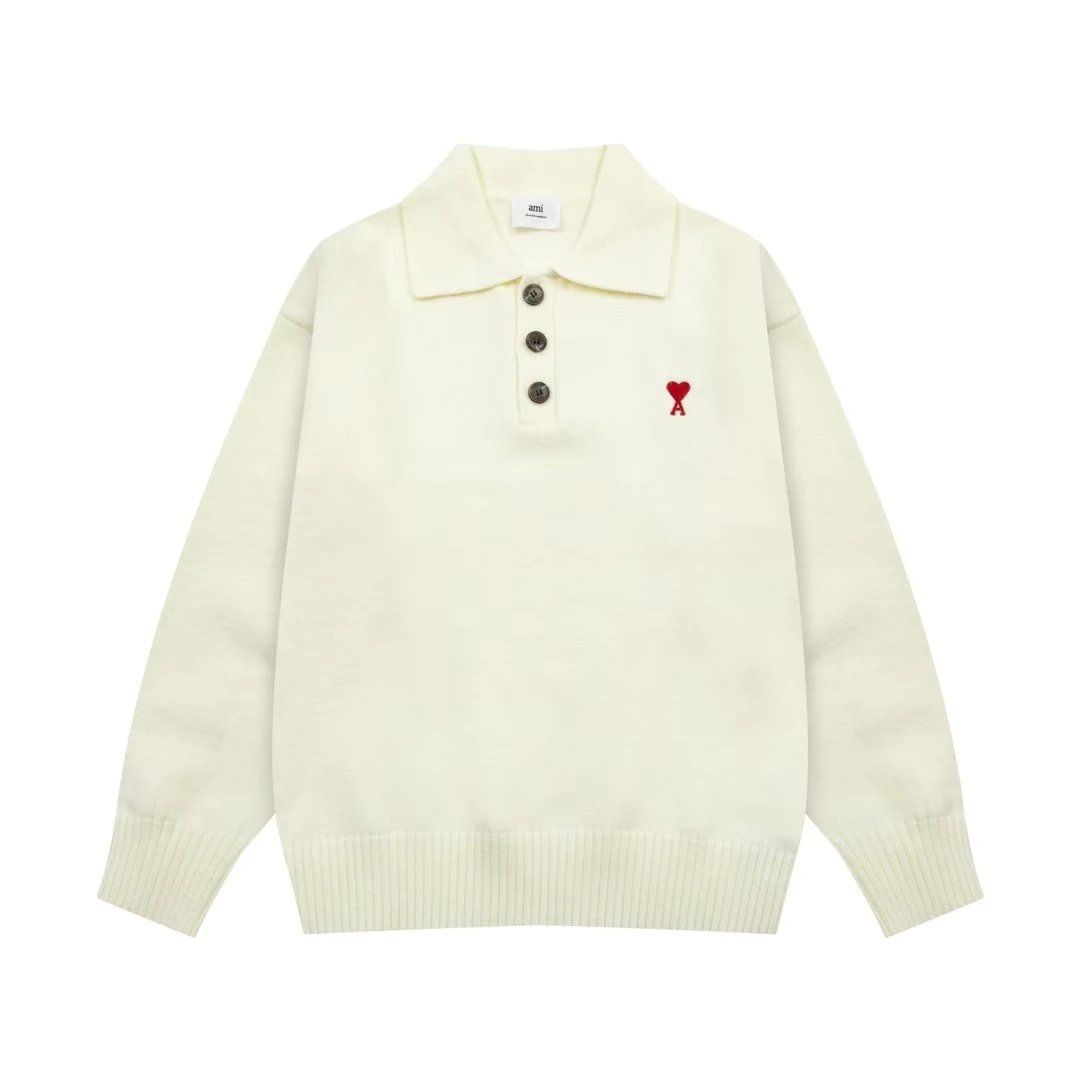 Ami Paris 2024 Fall/Winter New Arrival Classic Embroidered Small Heart Pullover Sweater