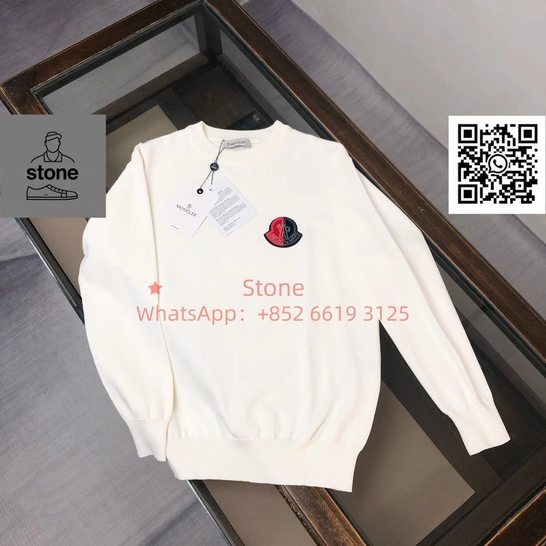Moncler Knitwear Crewneck knit sweater with logo patch — 38