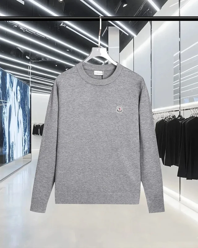 Moncler Knitwear Crewneck knit sweater with logo patch product detail image 2