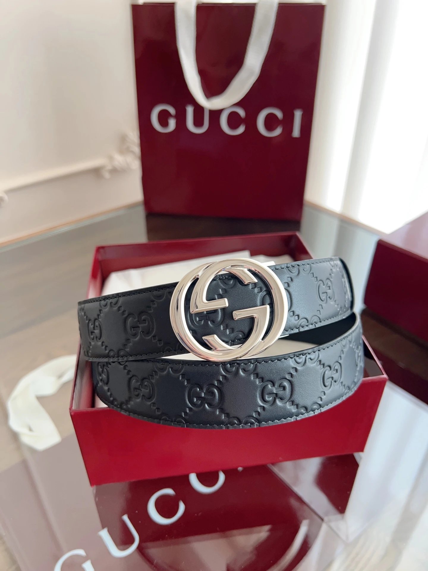 Gucci Belts Double G Buckle GG Monogram Belt — 05