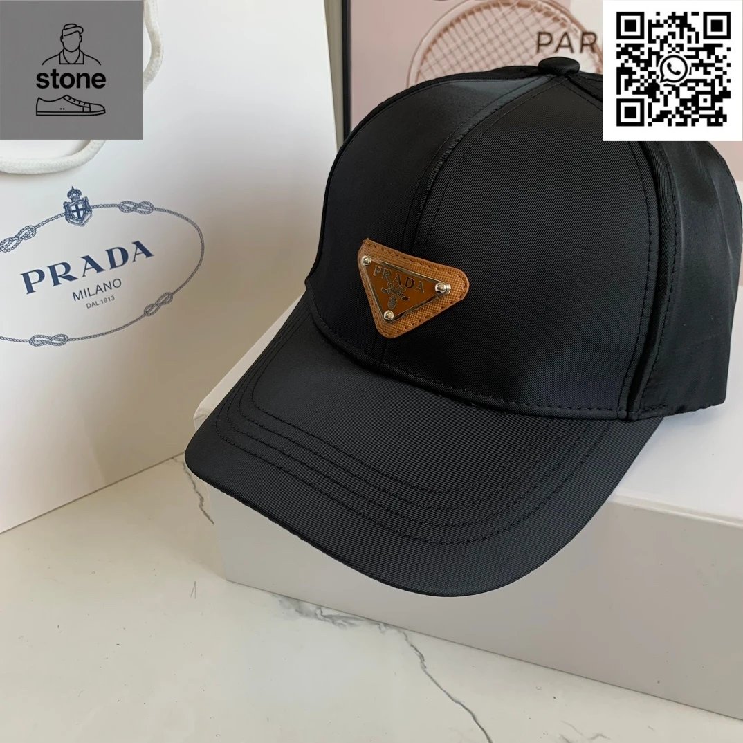 Prada Hats Nylon baseball cap with triangular logo plaque — 27