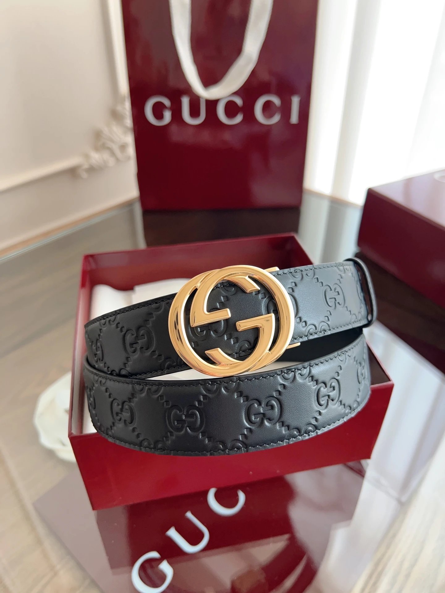 Gucci Belts Double G Buckle GG Monogram Belt image 6