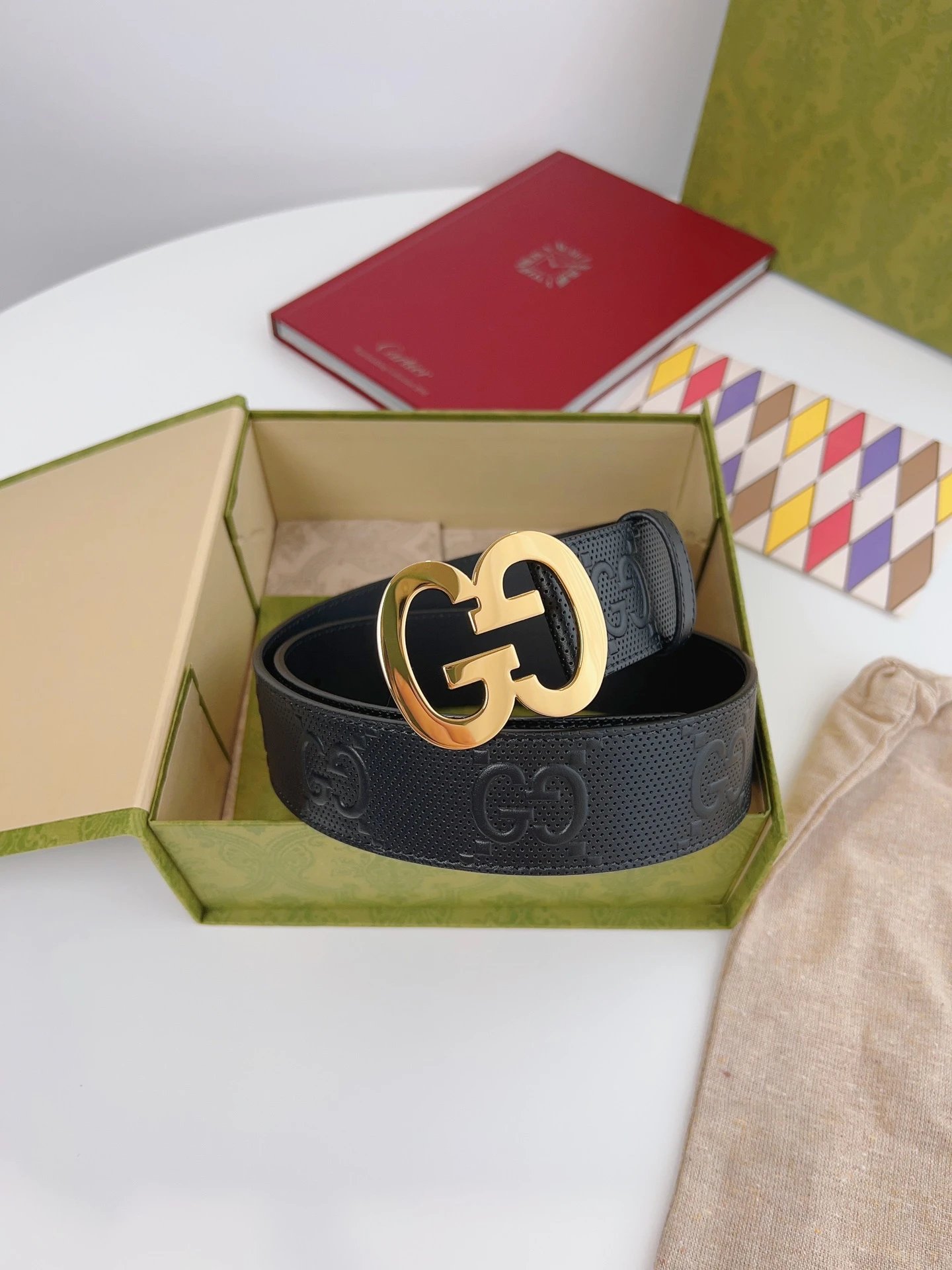 Gucci Belts Double G Buckle GG Monogram Belt — 34