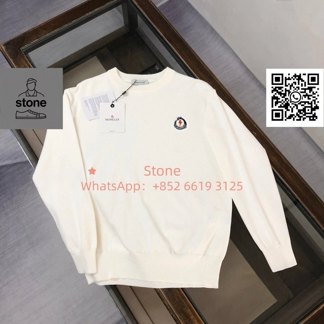 Moncler Knitwear Crewneck knit sweater with logo patch — 32