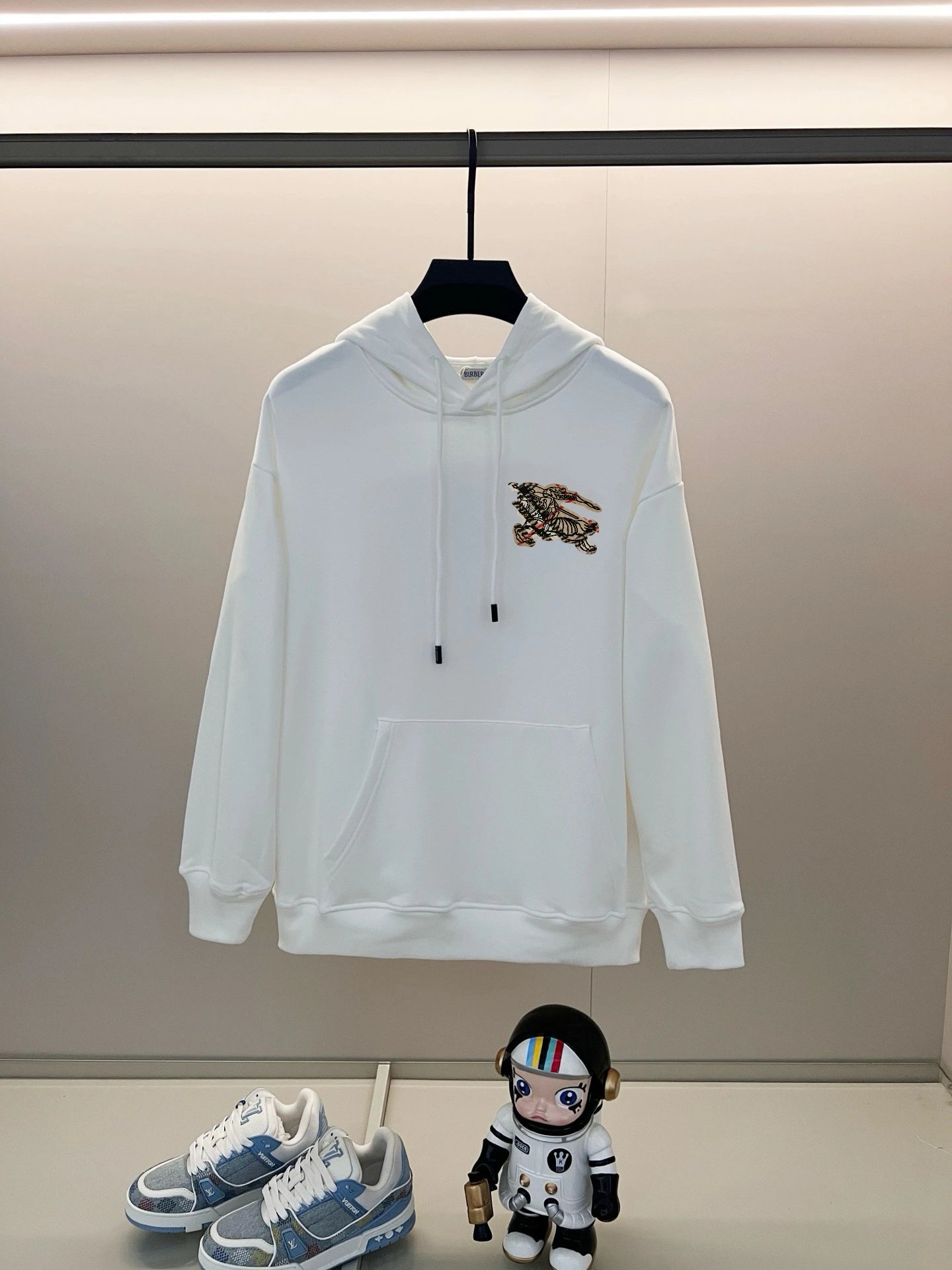 Burberry Hoodies & Sweatshirts Zip-Up Hoodie with Check-Lined Hood and Equestrian Knight Embroidery — 12