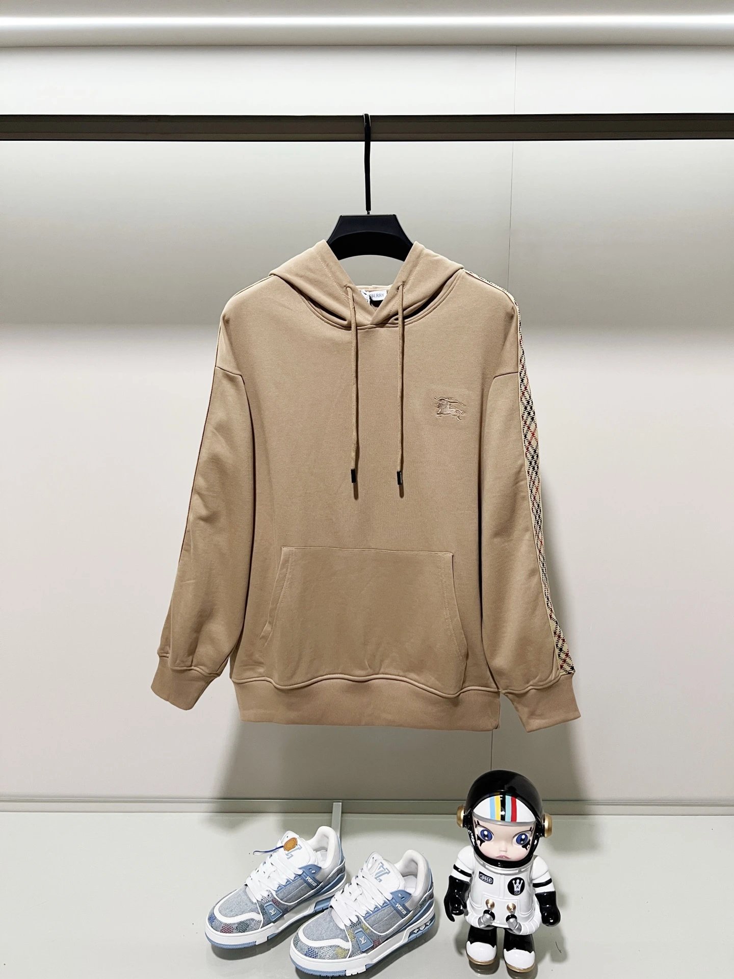Burberry Hoodies & Sweatshirts Zip-Up Hoodie with Check-Lined Hood and Equestrian Knight Embroidery — 15