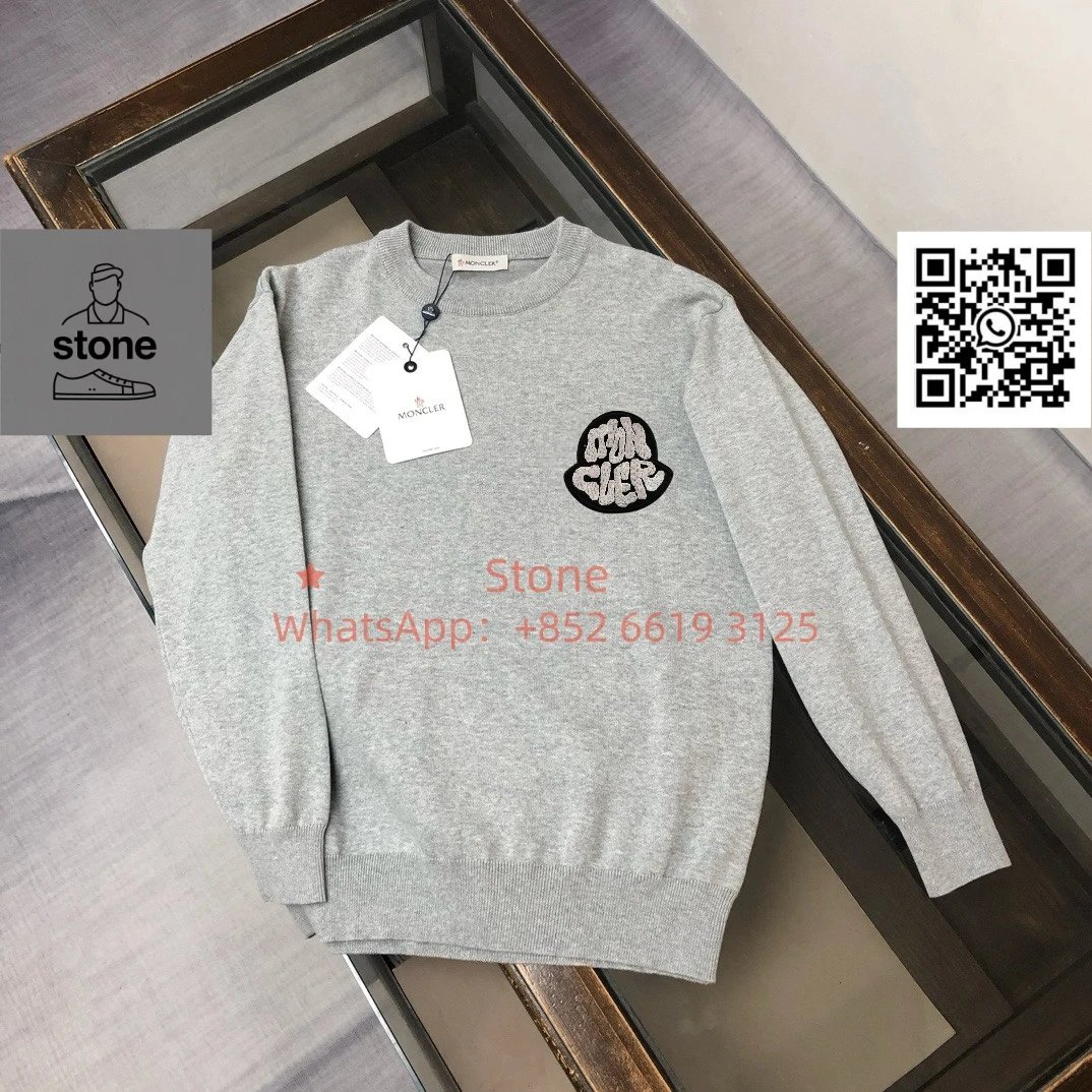 Moncler Knitwear Crewneck knit sweater with logo patch — 40