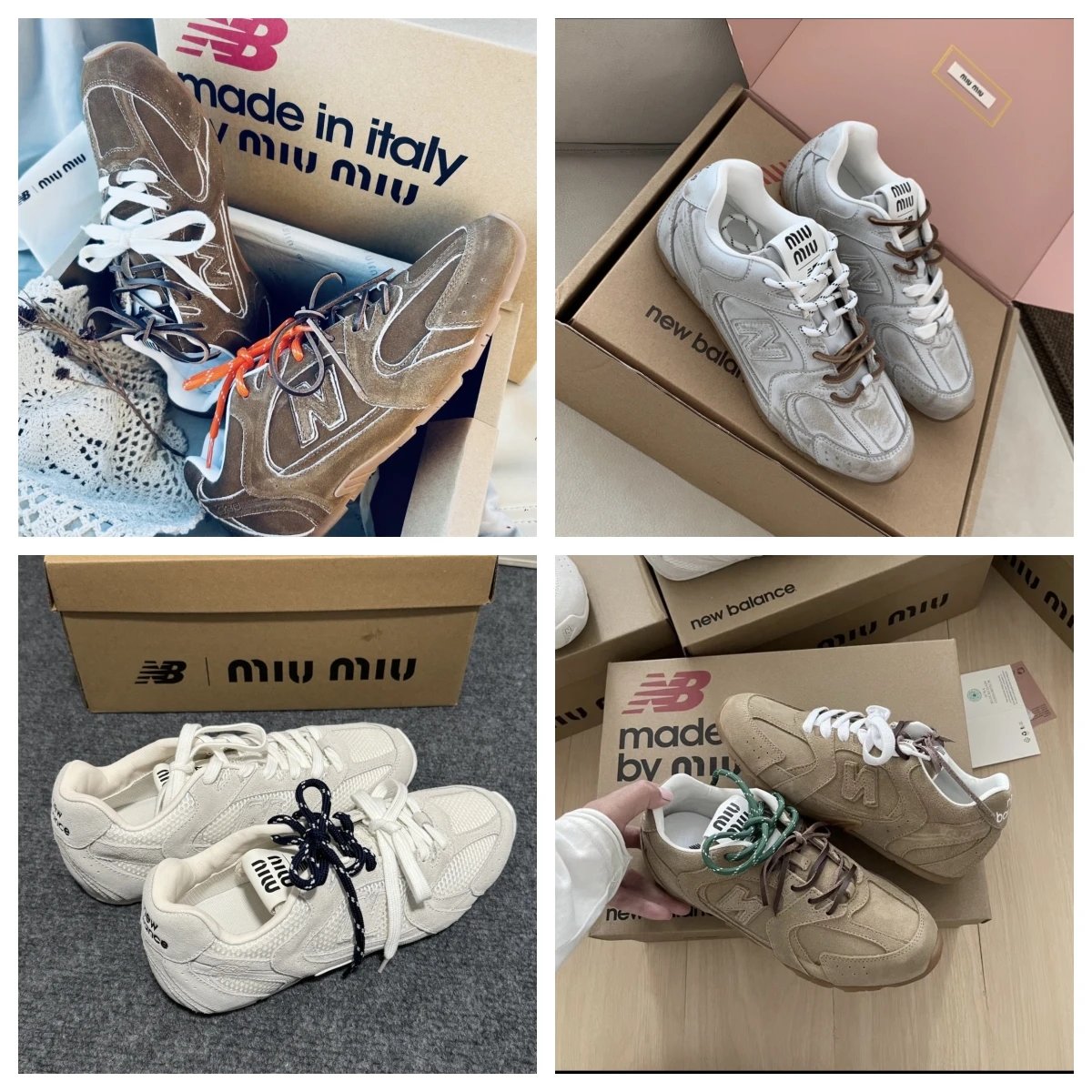 New Balance Miu Miu Sneakers in Brown, Grey, and White Variants