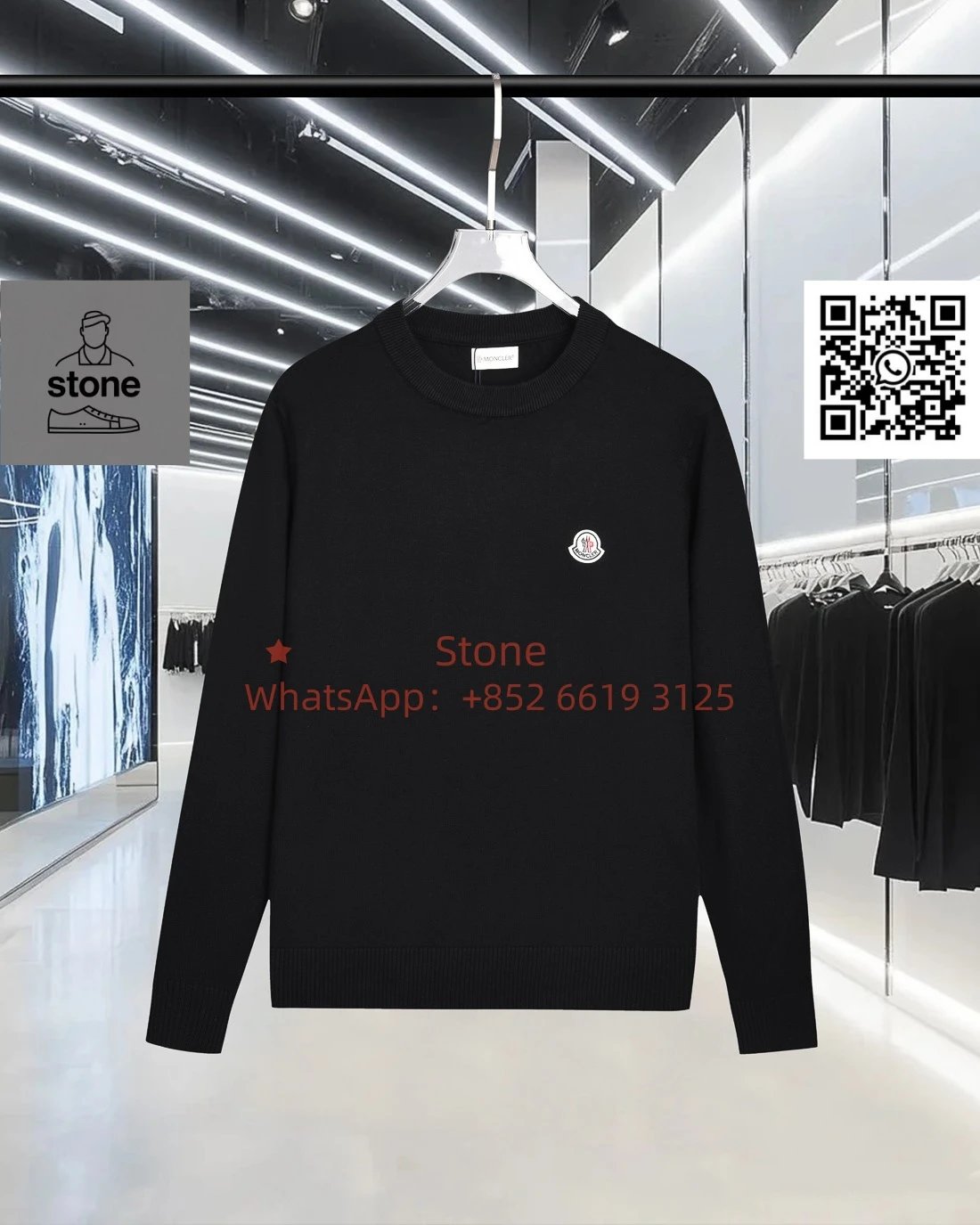 Moncler Knitwear Crewneck knit sweater with logo patch — 01