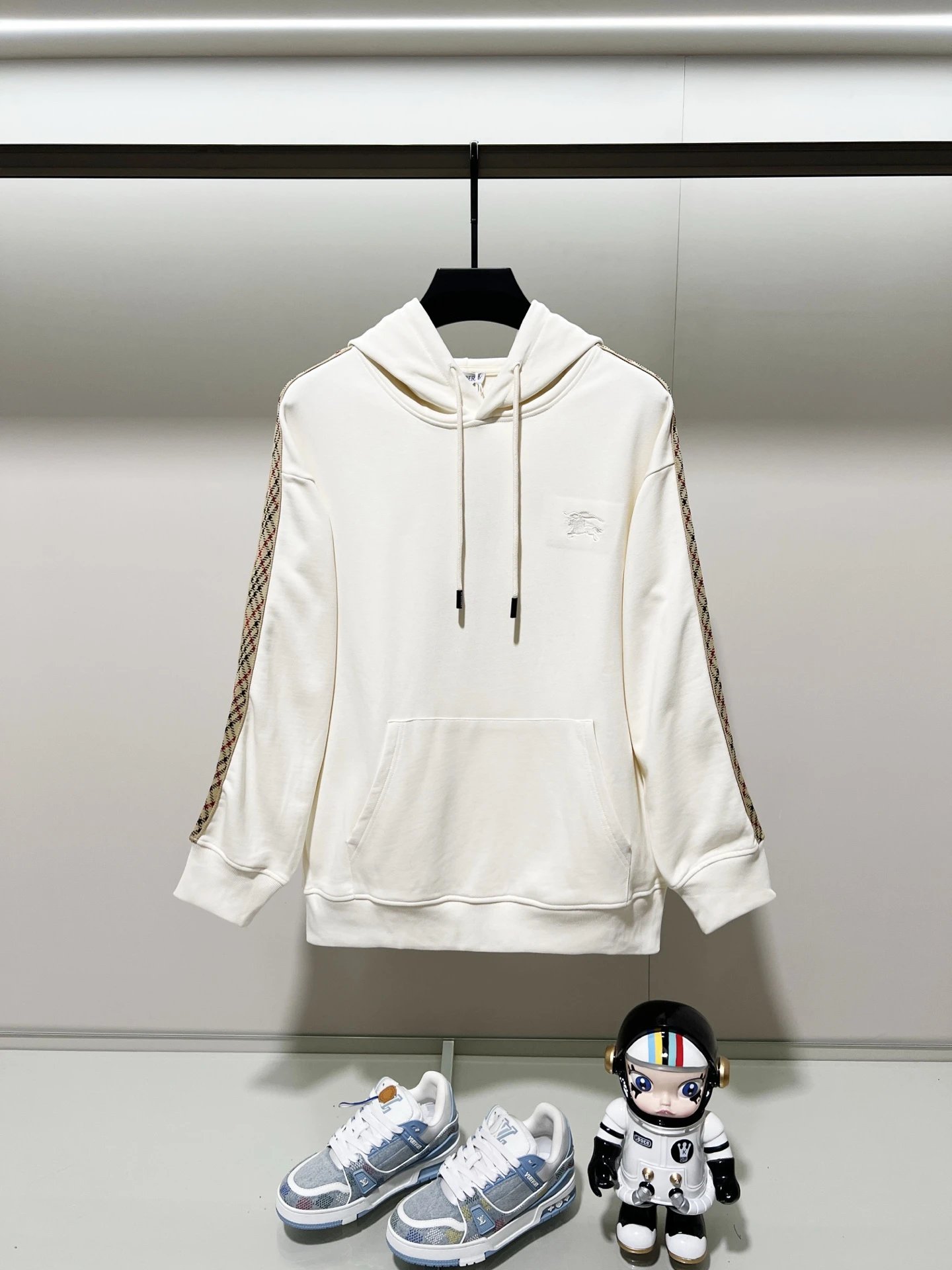 Burberry Hoodies & Sweatshirts Zip-Up Hoodie with Check-Lined Hood and Equestrian Knight Embroidery — 16