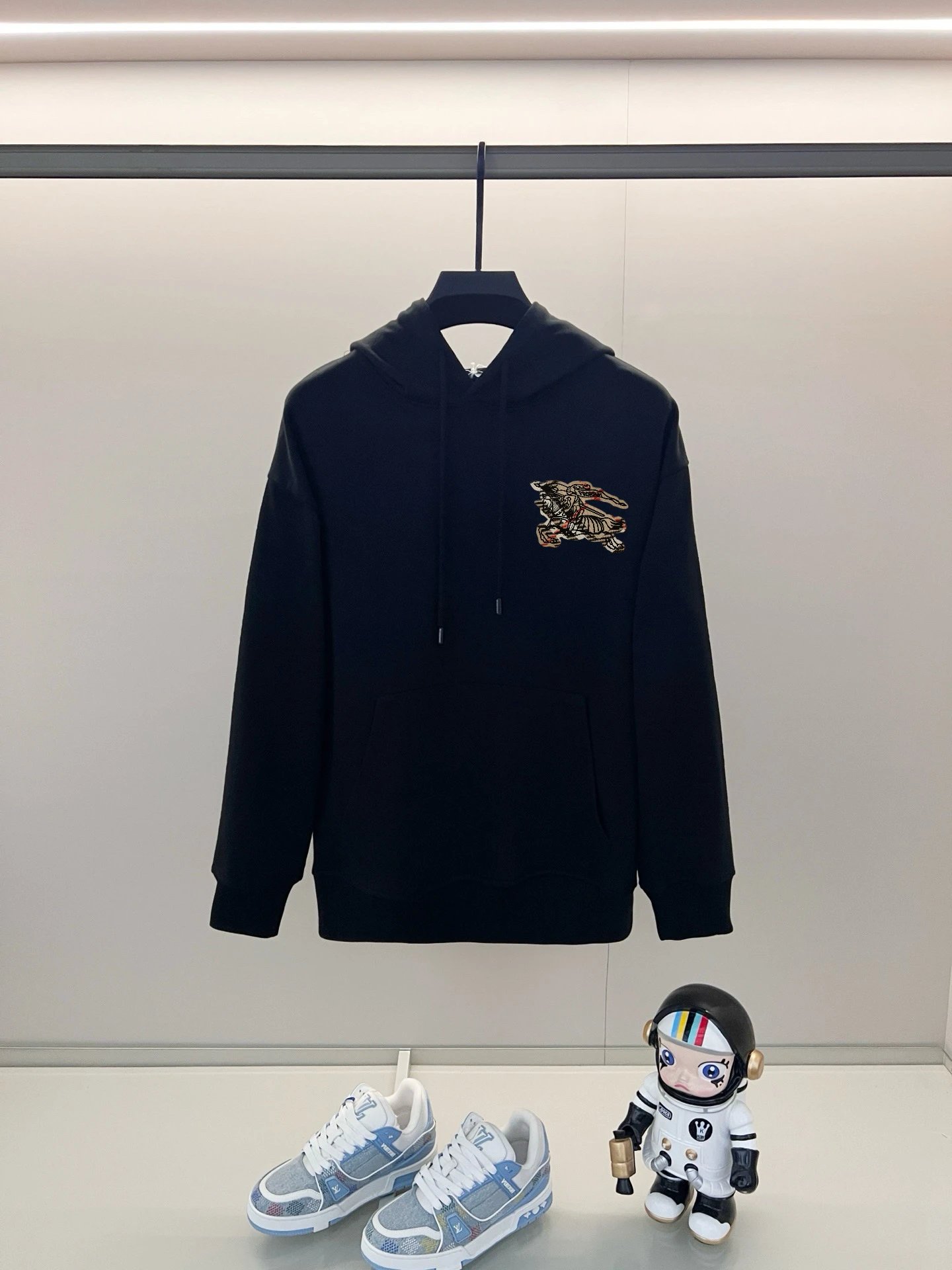 Burberry Hoodies & Sweatshirts Zip-Up Hoodie with Check-Lined Hood and Equestrian Knight Embroidery — 13