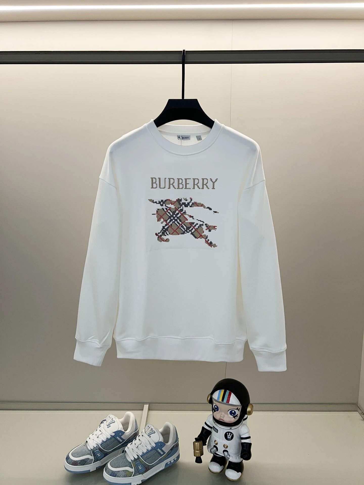 Burberry Hoodies & Sweatshirts Zip-Up Hoodie with Check-Lined Hood and Equestrian Knight Embroidery — 21