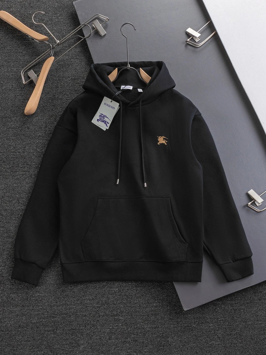Burberry Hoodies & Sweatshirts Zip-Up Hoodie with Check-Lined Hood and Equestrian Knight Embroidery — 29