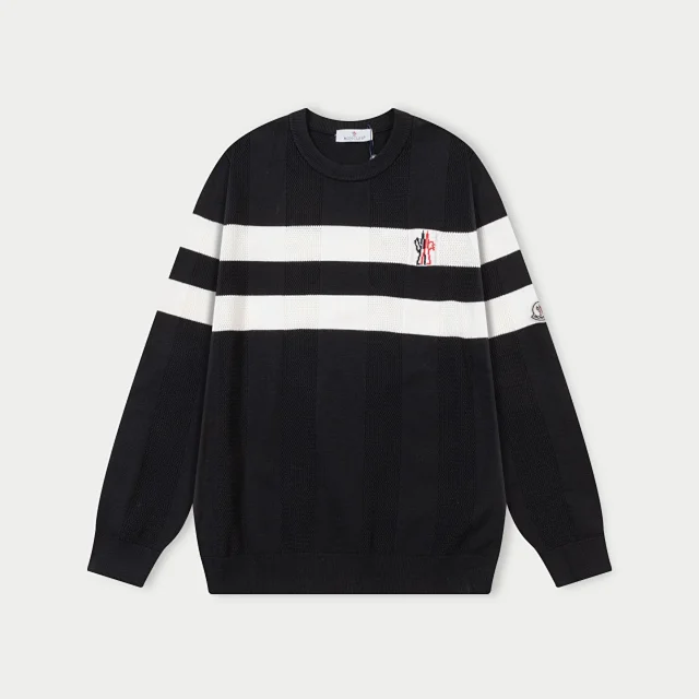 Moncler Knitwear Crewneck knit sweater with logo patch product detail image 7