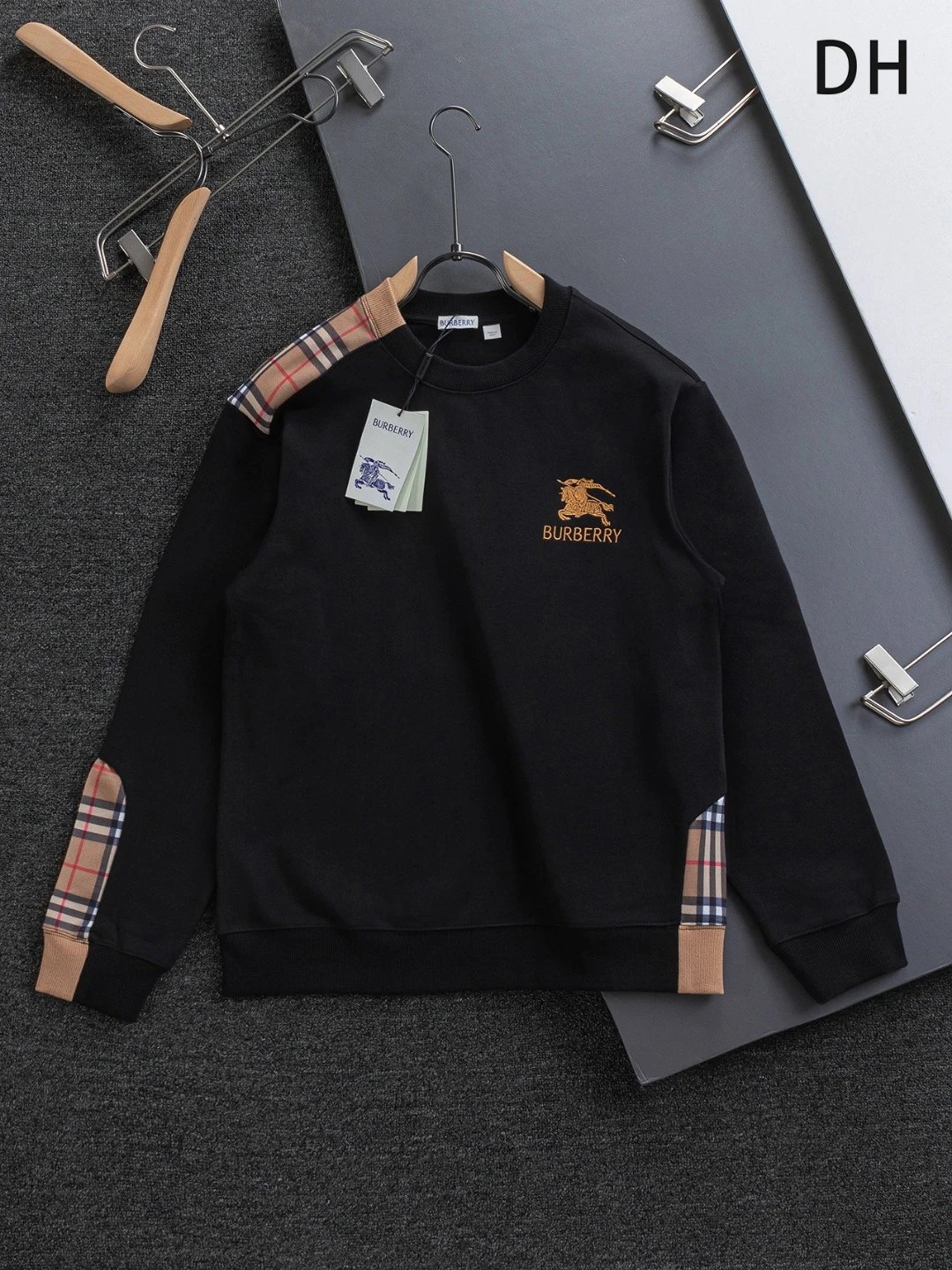 Burberry Hoodies & Sweatshirts Zip-Up Hoodie with Check-Lined Hood and Equestrian Knight Embroidery — 35