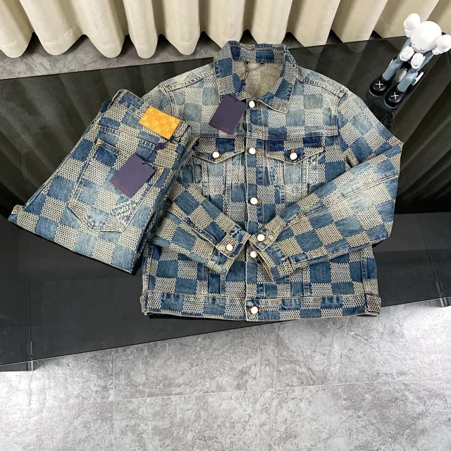 Louis Vuitton Matching Sets Checkerboard Denim Jacket and Jeans Set product detail image 1