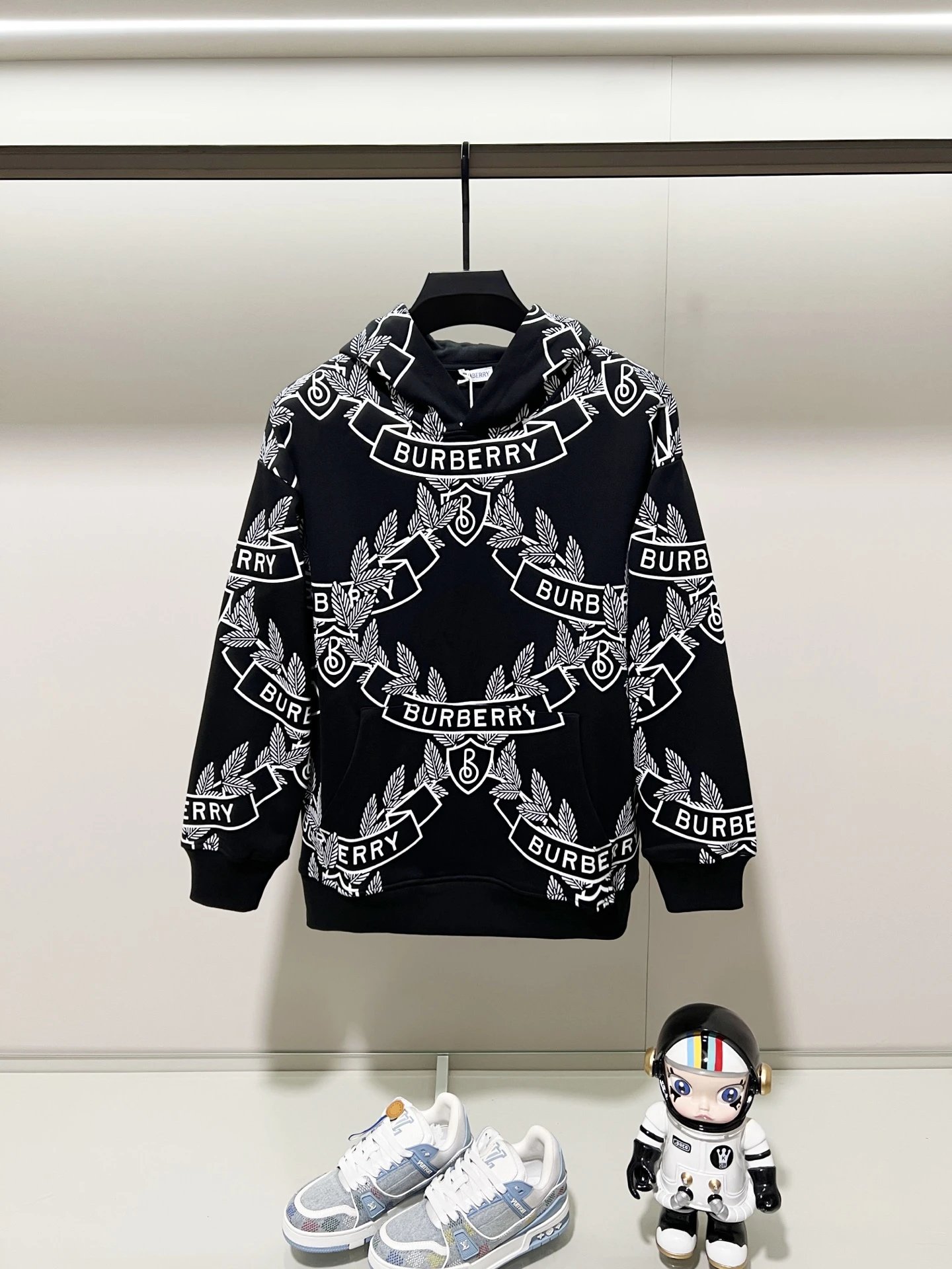 Burberry Hoodies & Sweatshirts Zip-Up Hoodie with Check-Lined Hood and Equestrian Knight Embroidery — 11
