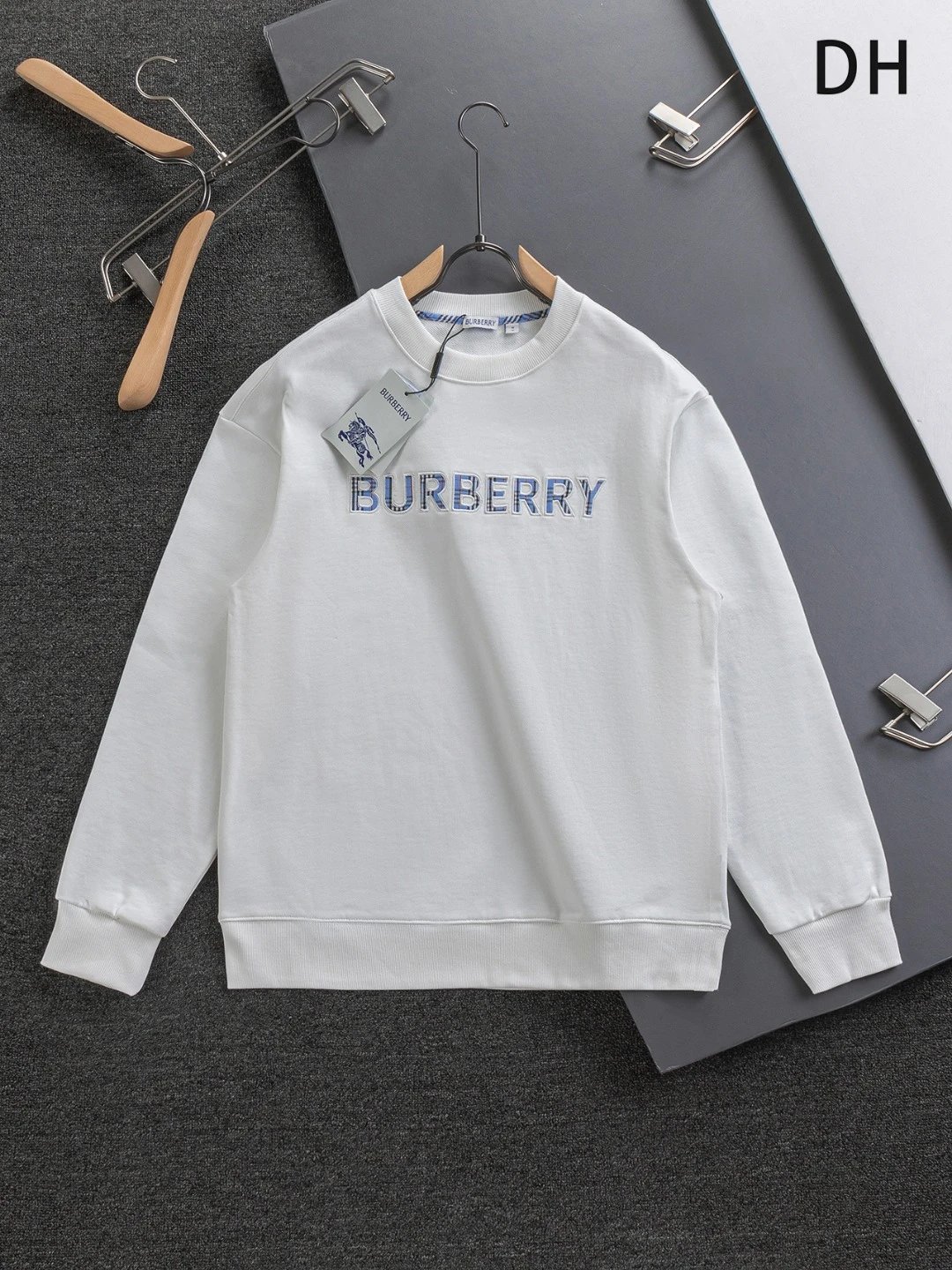 Burberry Hoodies & Sweatshirts Zip-Up Hoodie with Check-Lined Hood and Equestrian Knight Embroidery — 34