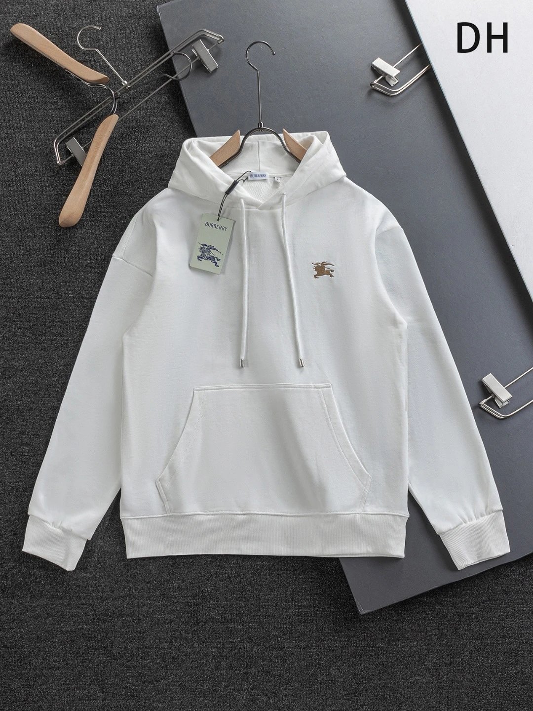 Burberry Hoodies & Sweatshirts Zip-Up Hoodie with Check-Lined Hood and Equestrian Knight Embroidery — 25