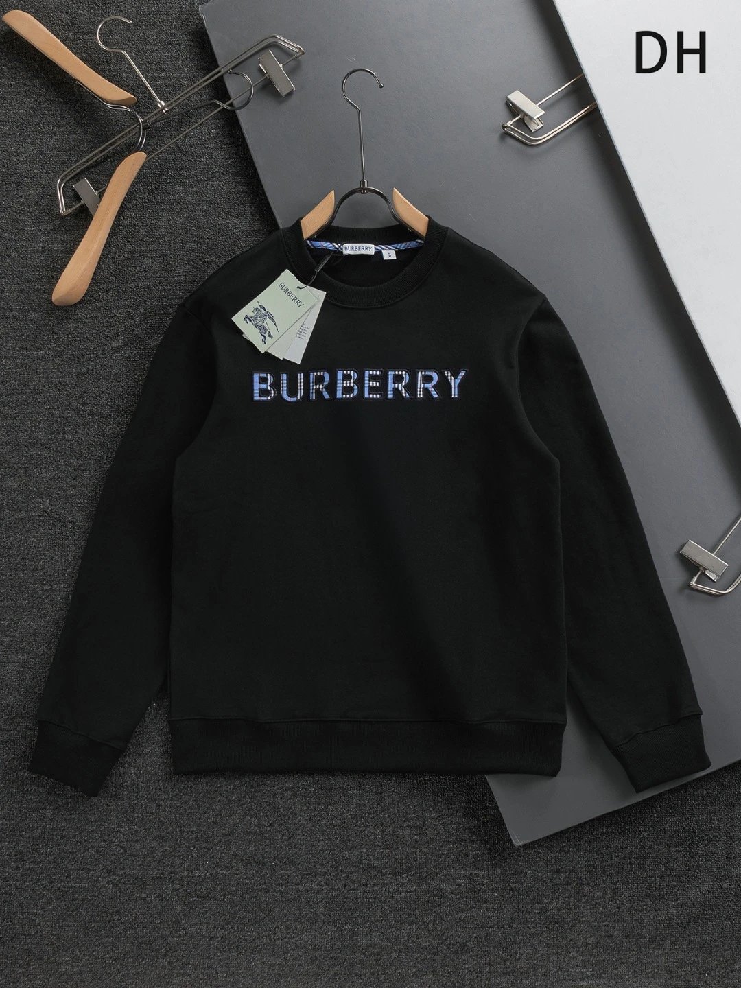 Burberry Hoodies & Sweatshirts Zip-Up Hoodie with Check-Lined Hood and Equestrian Knight Embroidery — 37